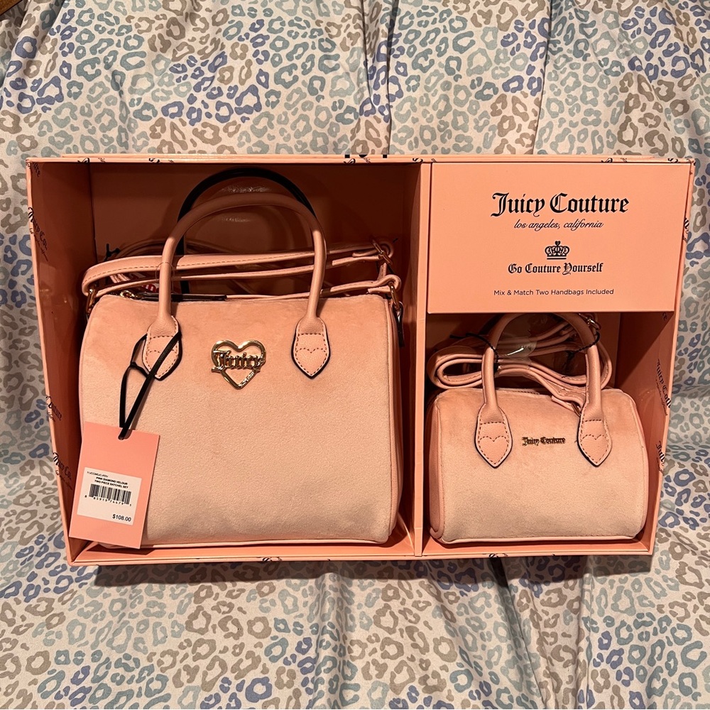 New Pink Juicy Couture Barrel Bag Gift Set of 2 Satchels Purse Velour MSRP $108 - Picture 2 of 8